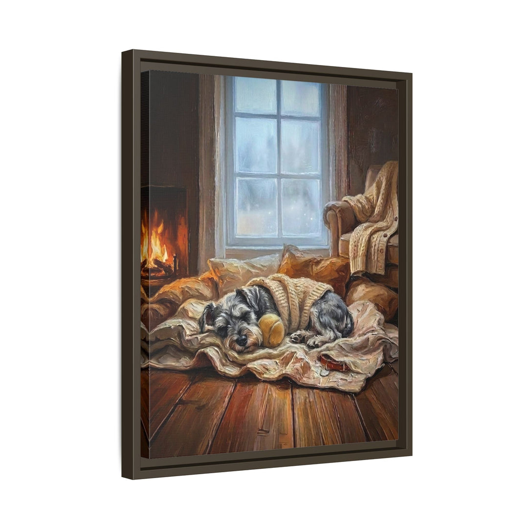 "Calm Memories" - Schnauzer Vertical Framed Canvas - Dog Lover Wall Art