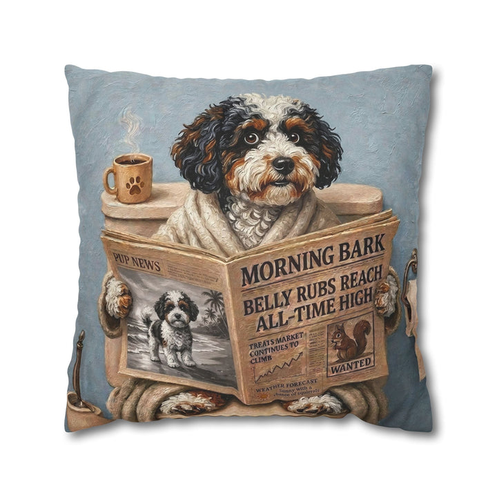 Bichon Frise on the Toilet Funny Throw Pillow, Newspaper Reading Dog Pillow Cover, Gag Gift