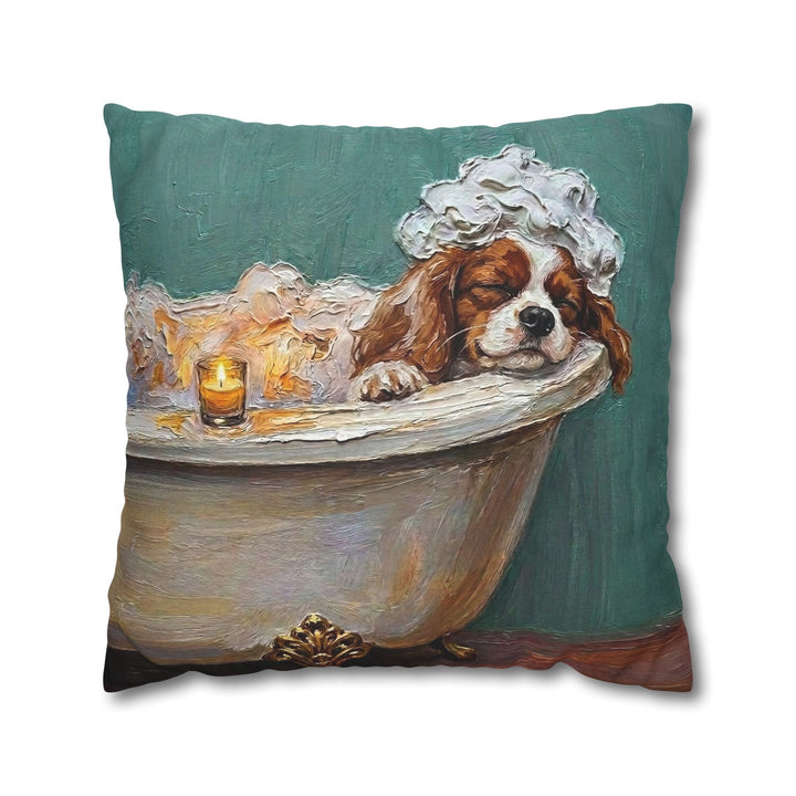 "Spa Day" - Cavalier King Charles Throw Pillow - Dog Lover Home Decor
