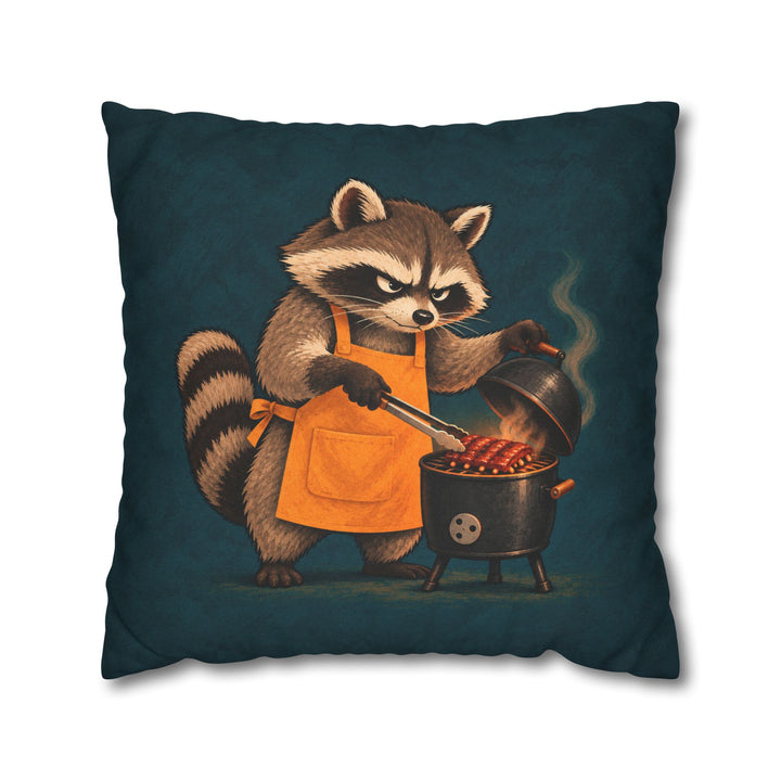 The Pit Boss – BBQ Wall Art with a Raccoon and a Tiny Smoker – Pillow / Cover