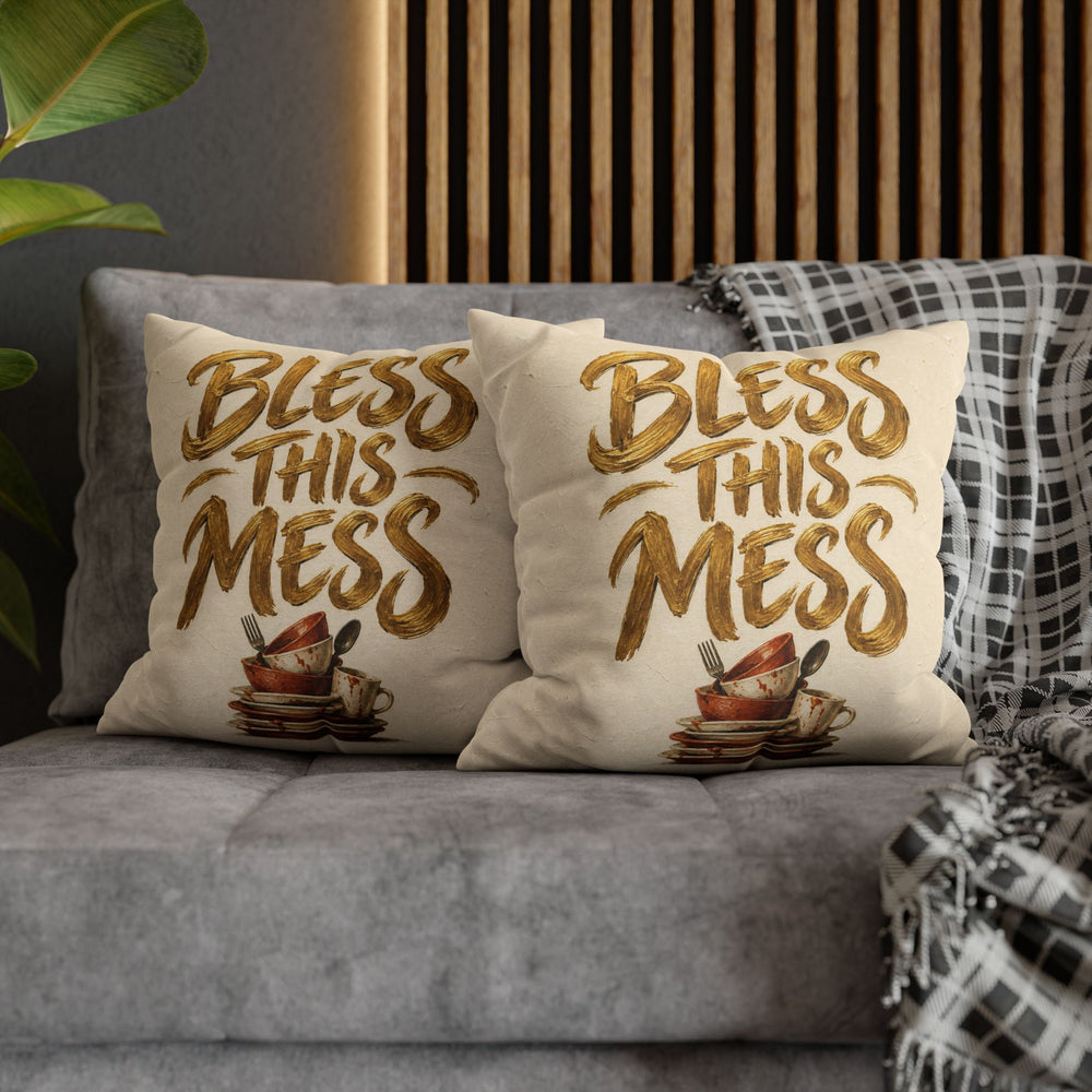 Bless This Mess – Funny Kitchen Art with Reverent Gold Lettering – Pillow / Cover