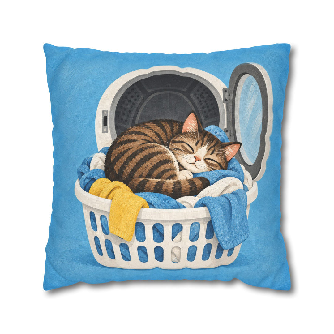 Warm Load – Laundry Room Art with a Tabby in Fresh Linens – Pillow / Cover