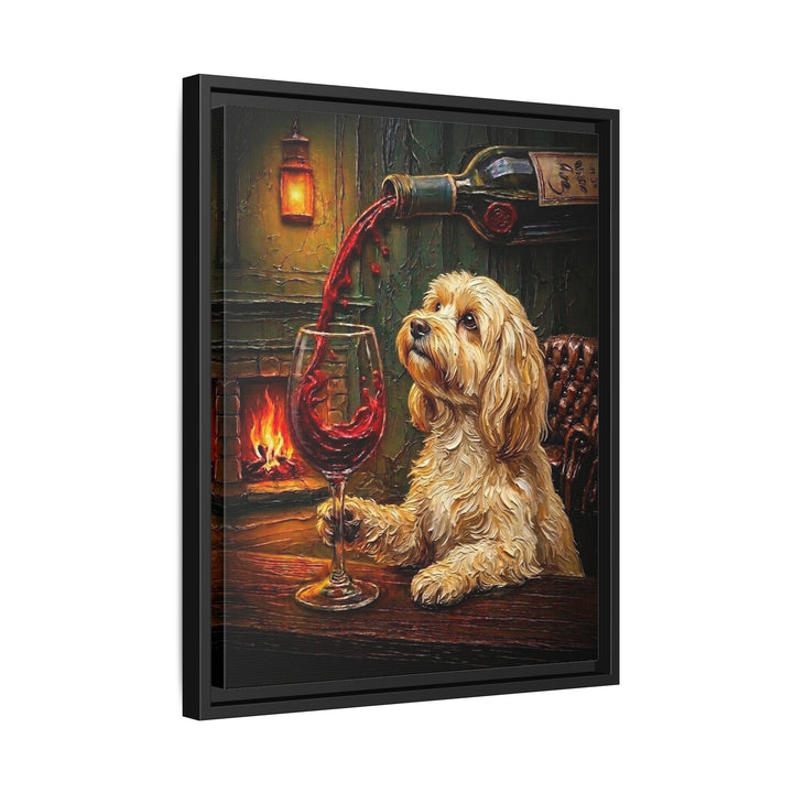 "Wine & Woof" - Havanese Vertical Framed Canvas - Dog Lover Wall Art