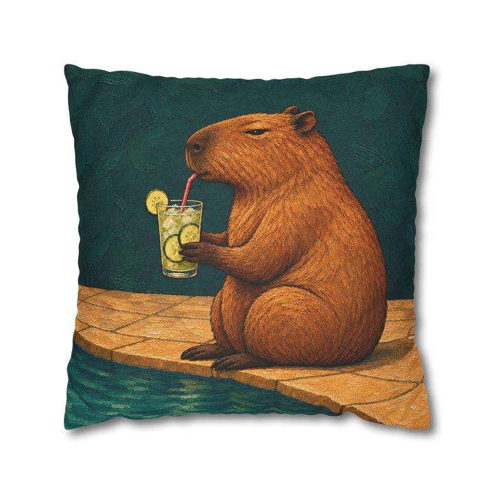 Mocktail Hour – Cocktail Art with a Capybara and a Cucumber Sip – Pillow / Cover