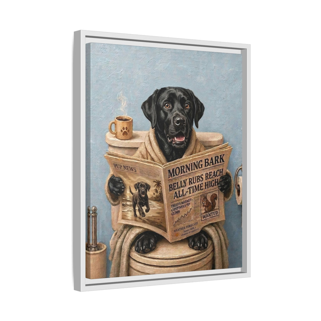 "Morning Business" - Labrador Vertical Framed Canvas - Dog Lover Wall Art