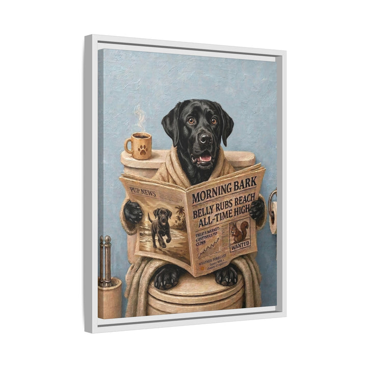 "Morning Business" - Labrador Vertical Framed Canvas - Dog Lover Wall Art