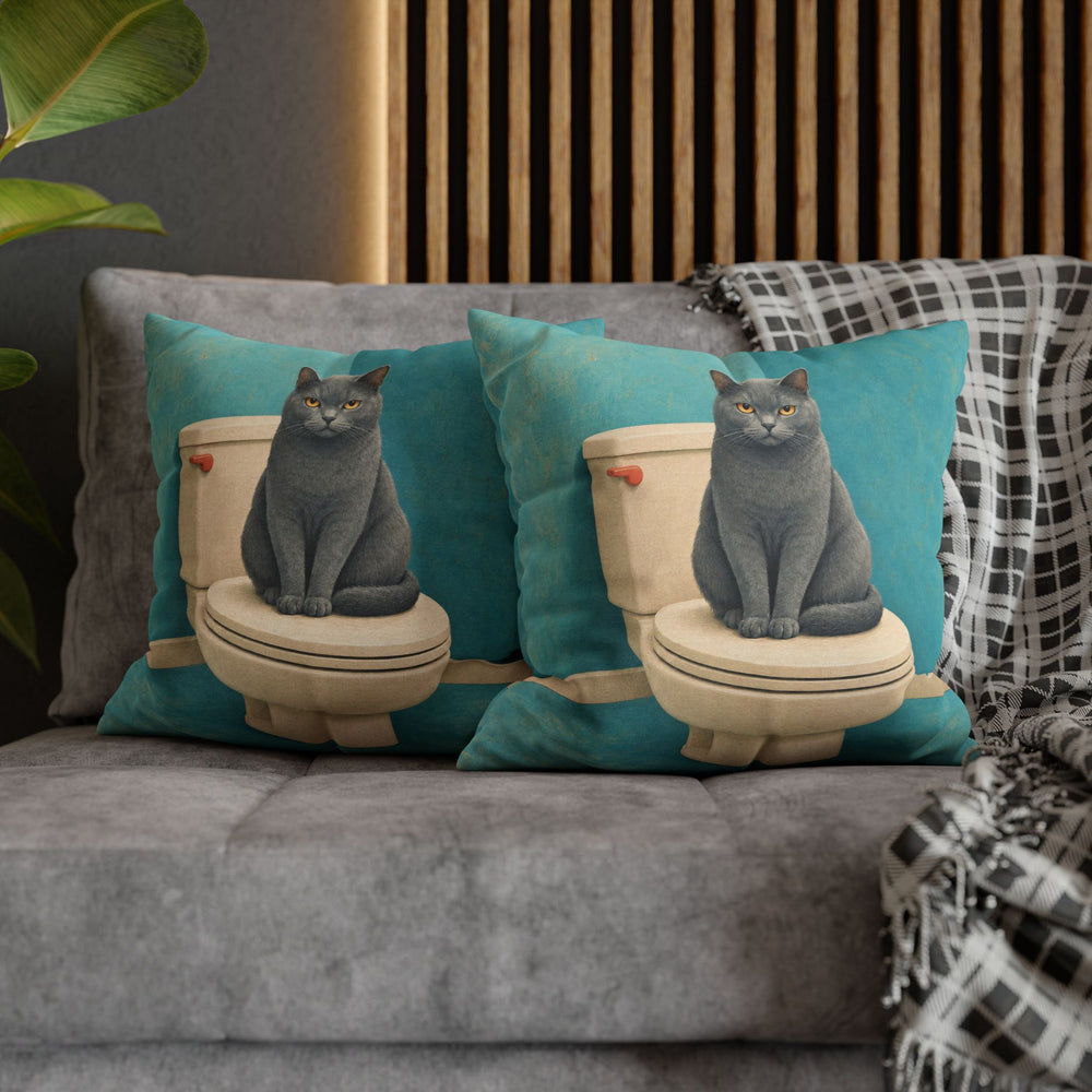 The Lid Sitter – Cat Bathroom Art with a Watchful Toilet Guard – Pillow / Cover