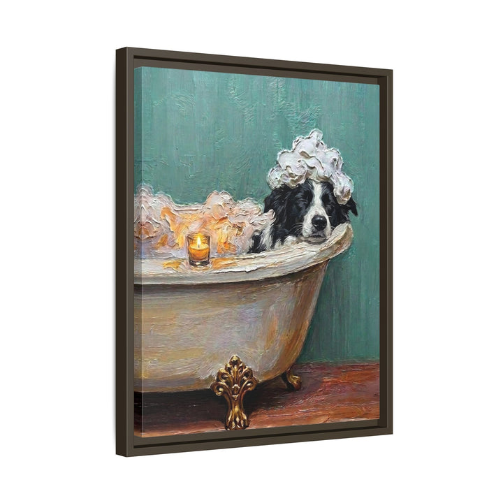 "Spa Day" - Border Collie Vertical Framed Canvas - Dog Lover Wall Art