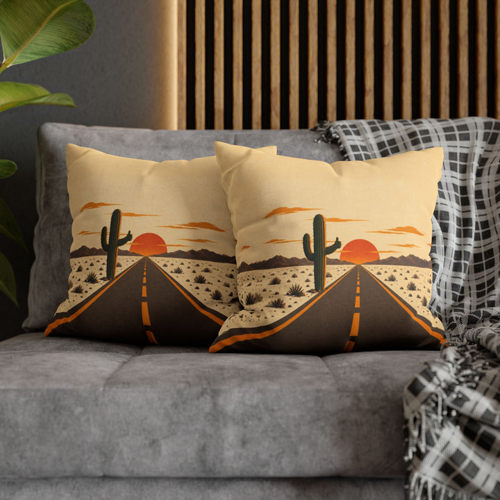 Desert Highway, Mile 0 – Western Wall Art with an Empty Road Into the Sunset – Pillow / Cover