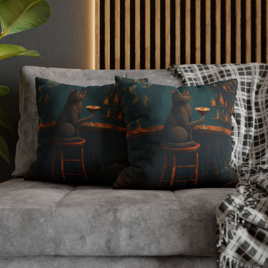 Espresso Martini Society – Espresso Martini Art with a Cat at a Moody Bar – Pillow / Cover