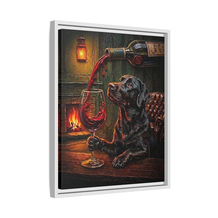 "Wine & Woof" - Labrador Vertical Framed Canvas - Dog Lover Wall Art
