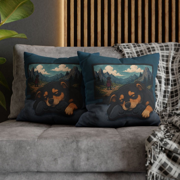Respawn – Gaming Wall Art with a Dog Asleep on the Controller – Pillow / Cover