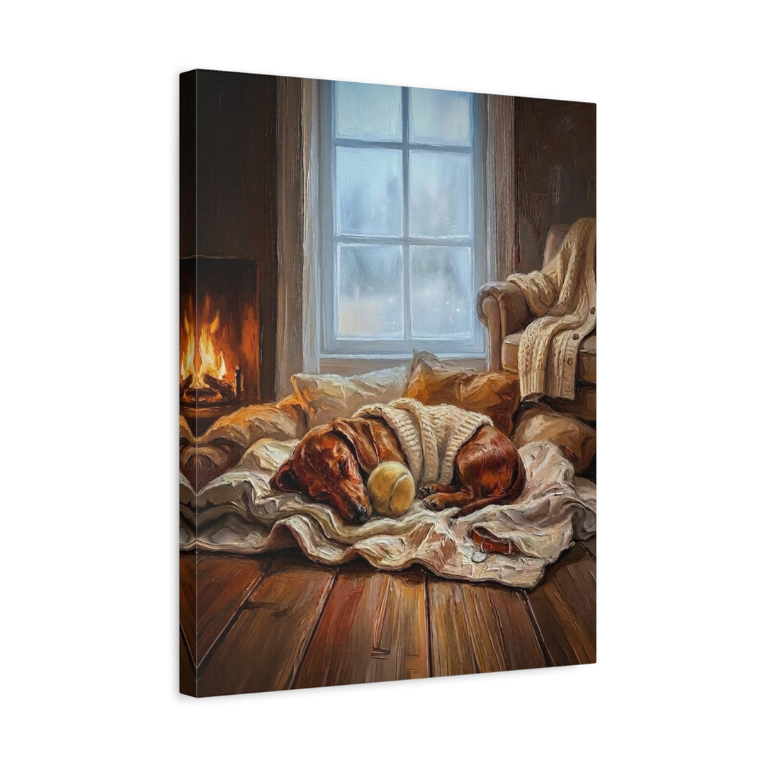 "Calm Memories" - Dachshund Vertical Canvas - Dog Lover Wall Art