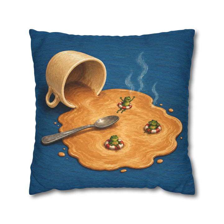 Spill Season – Coffee Art with a Tipped Cup and a Foam Lake – Pillow / Cover