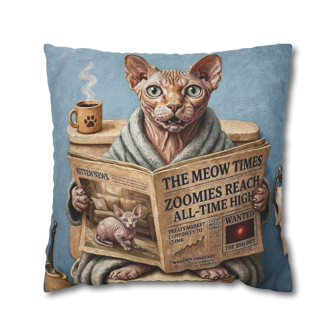 "Morning Business" - Hairless Pillow Cover - Cat Lover Home Decor