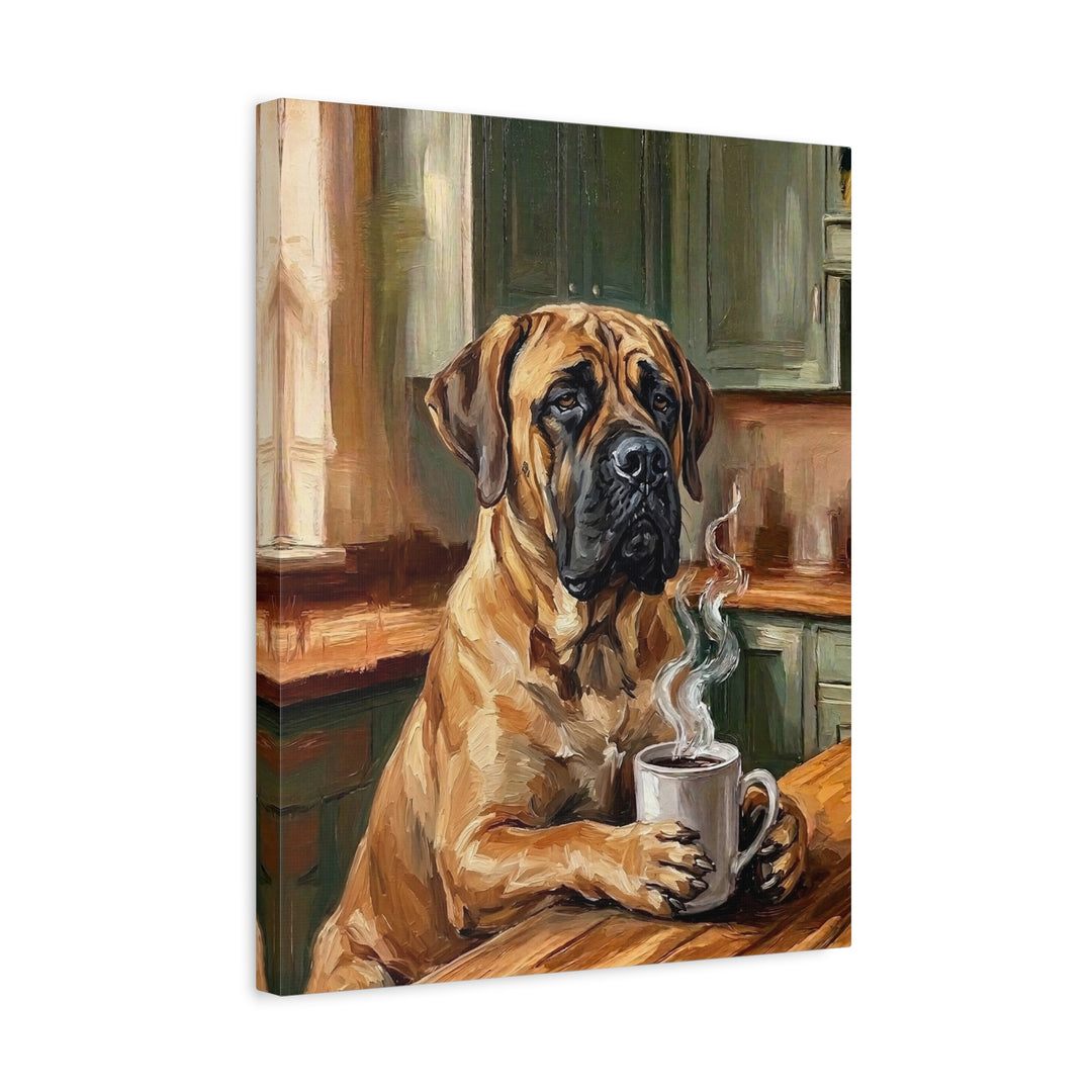 "Before Coffee" - Mastiff Vertical Canvas - Dog Lover Wall Art