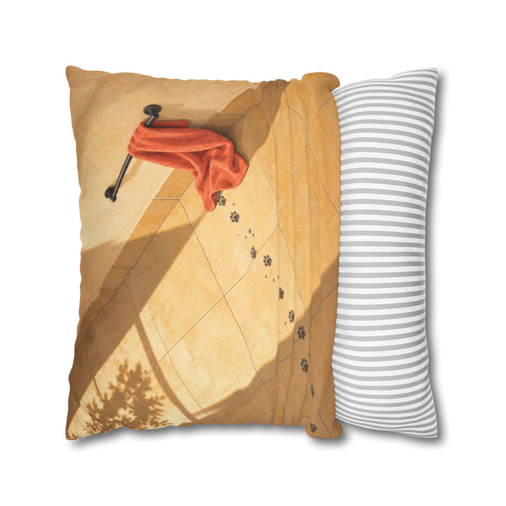 Evidence – Cat Bathroom Art with Wet Prints Across the Tiles – Pillow / Cover