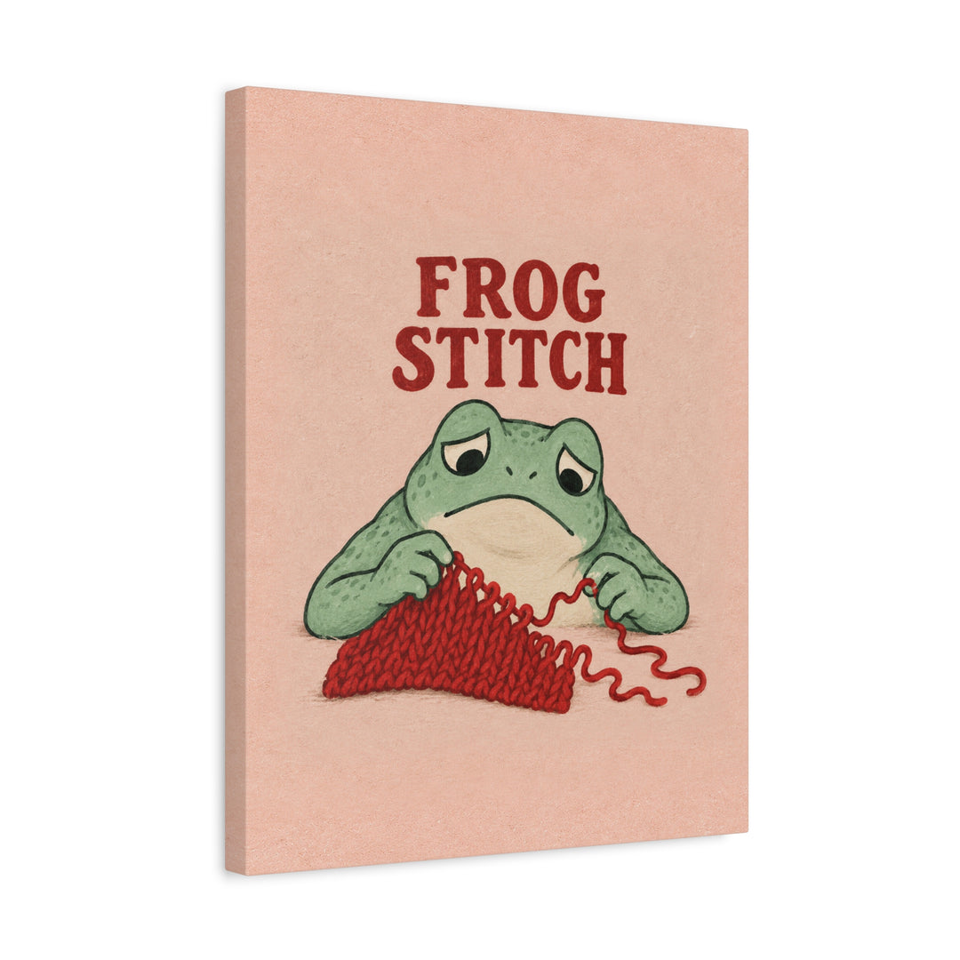 Frog Stitch – Yarn Art with Sad Rows Being Unravelled – Canvas / Framed Canvas