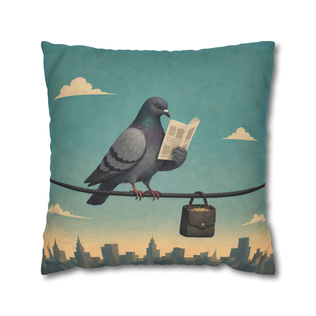 The Morning Commute – Pigeon Art with a Power Line Reader at Dawn – Pillow / Cover