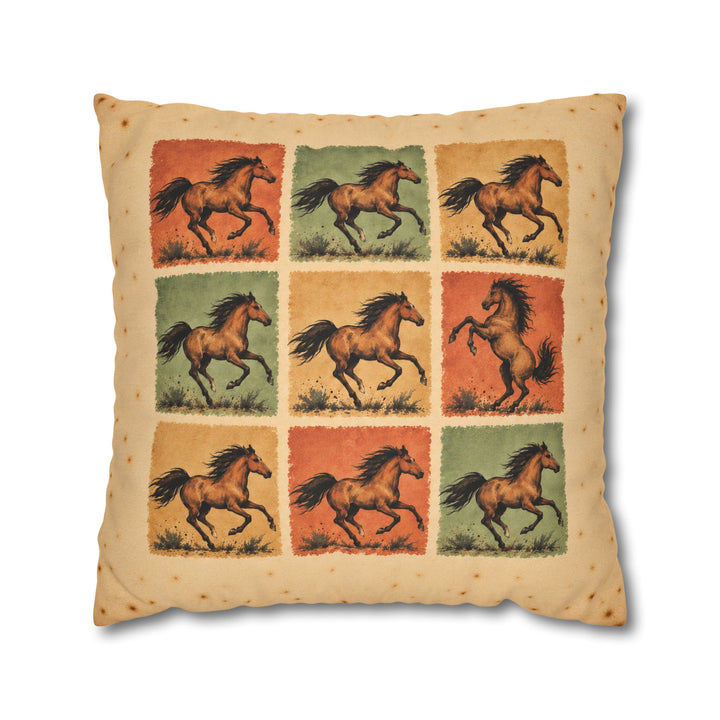 One Breaks the Pattern – Horse Painting with a Nine Block Grid of Gallopers – Pillow / Cover