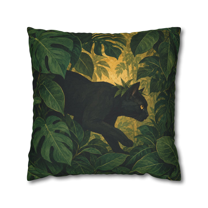 House Panther – Black Cat Art with a Prowl Through Giant Leaves – Pillow / Cover