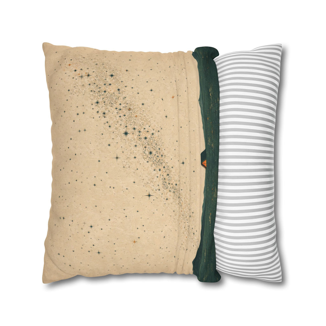 One Tent, Ten Thousand Stars – Outdoor Wall Art with a Glowing Shelter at Night – Pillow / Cover