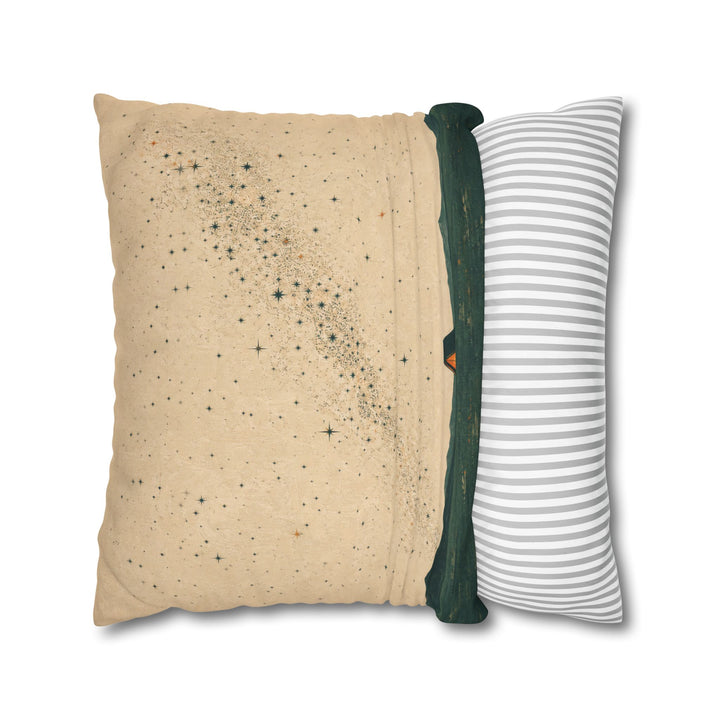 One Tent, Ten Thousand Stars – Outdoor Wall Art with a Glowing Shelter at Night – Pillow / Cover