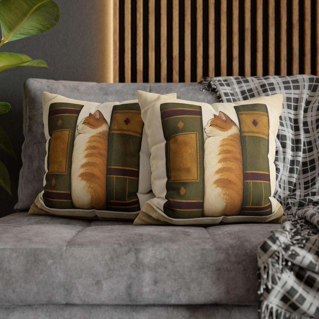 Shelf Loaf – Bookish Wall Art with a Cat Between Two Spines – Pillow / Cover
