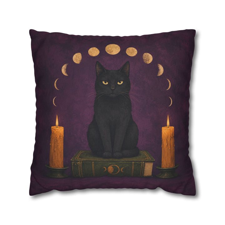 Familiar Business – Witchy Wall Art with a Cat on a Candlelit Grimoire – Pillow / Cover