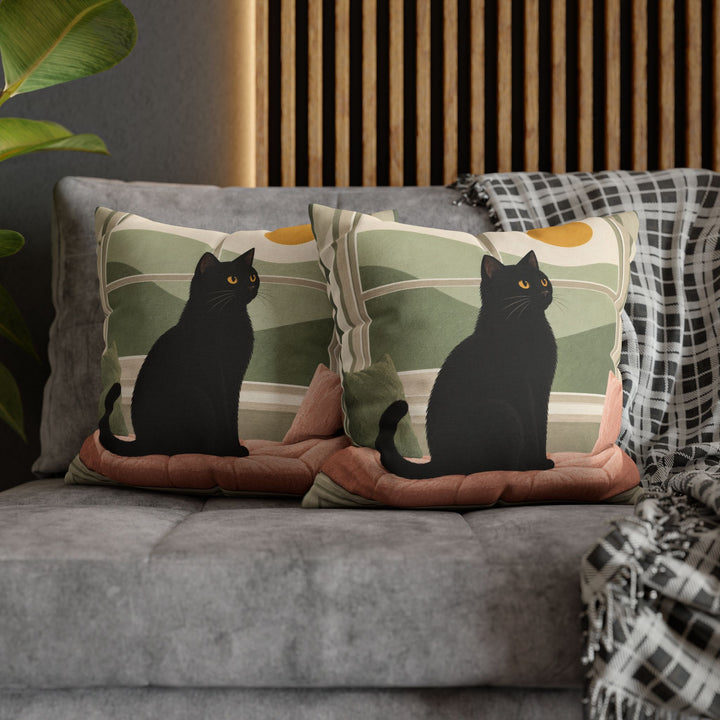 Window Watch Pillow – Cat Wall Art with a Sunlit Sill Silhouette – Pillow / Cover