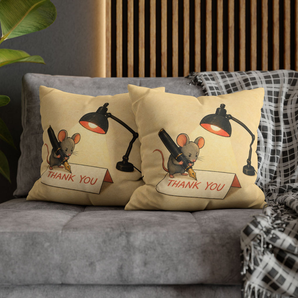 The Thank You Note – Gratitude Art with a Mouse and an Oversized Card – Pillow / Cover