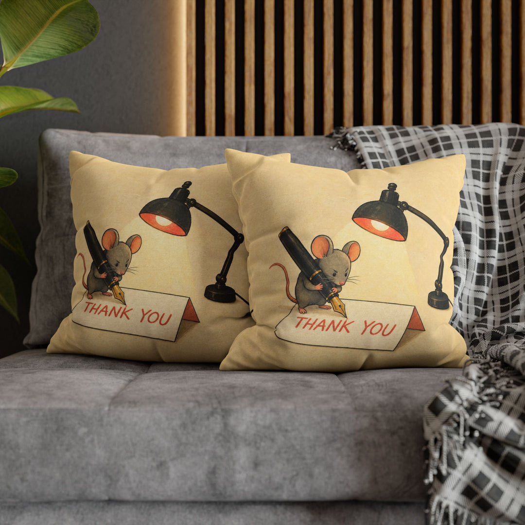 The Thank You Note – Gratitude Art with a Mouse and an Oversized Card – Pillow / Cover