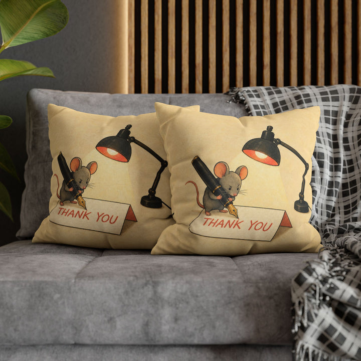 The Thank You Note – Gratitude Art with a Mouse and an Oversized Card – Pillow / Cover