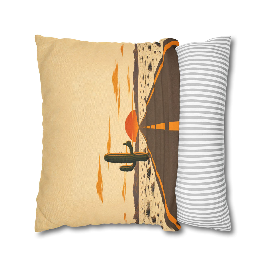 Desert Highway, Mile 0 – Western Wall Art with an Empty Road Into the Sunset – Pillow / Cover