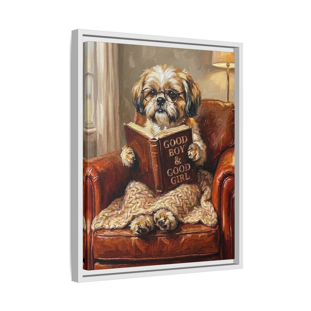 "Evening Read" - Shih Tzu Vertical Framed Canvas - Dog Lover Wall Art