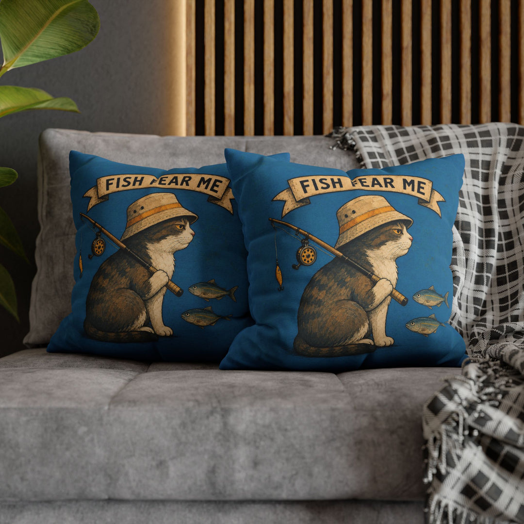 Fish Fear Me – Fishing Art with a Bucket Hat and a Backwards Rod – Pillow / Cover