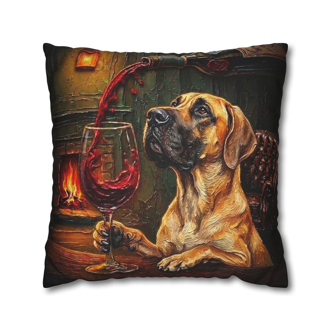 "Wine & Woof" - Great Dane Pillow Cover - Dog Lover Home Decor