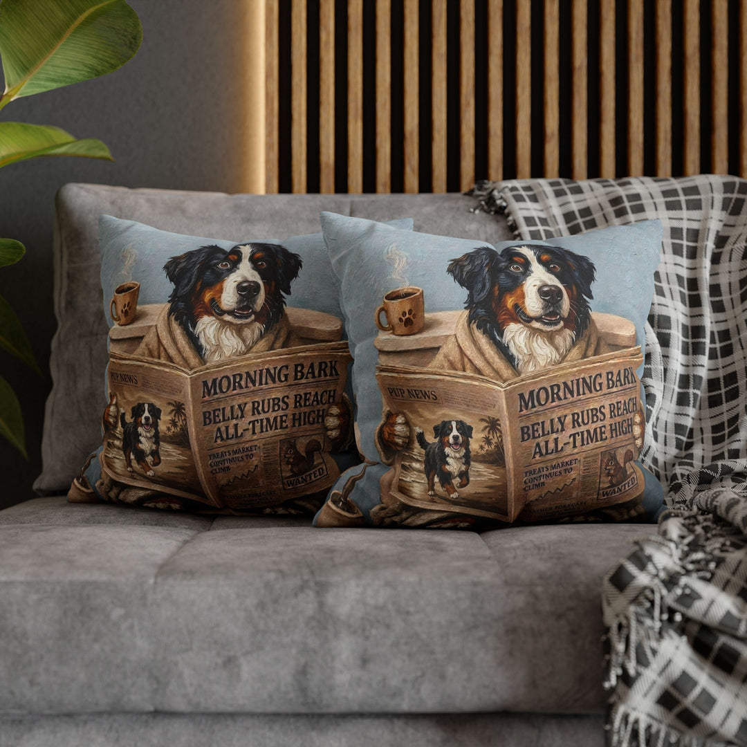 "Morning Business" - Bernese Mountain Dog Pillow Cover - Dog Lover Home Decor