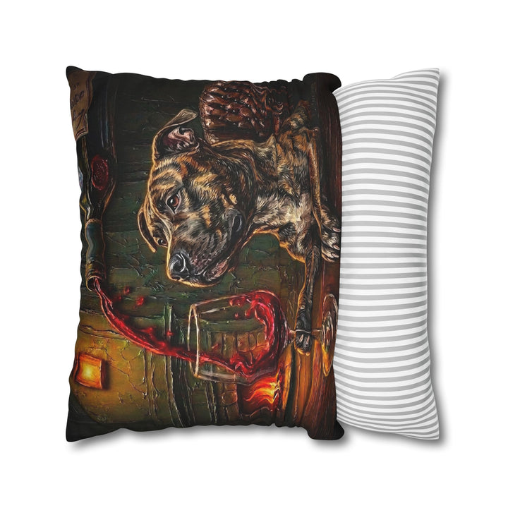 "Wine & Woof" - Pit Bull Throw Pillow - Dog Lover Home Decor