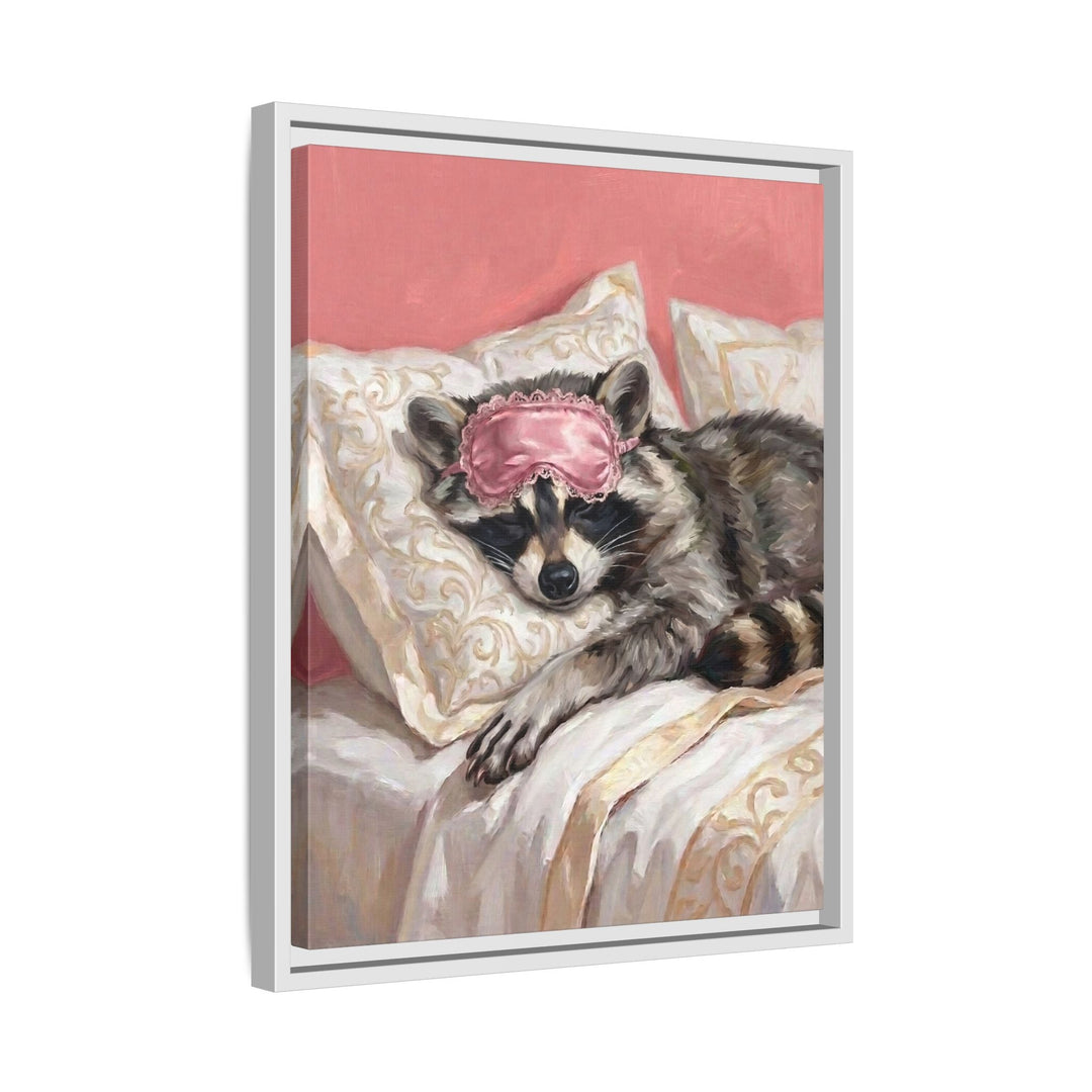 "Beauty Sleep" - Raccoon Vertical Framed Canvas - Spirit Animal Wall Art