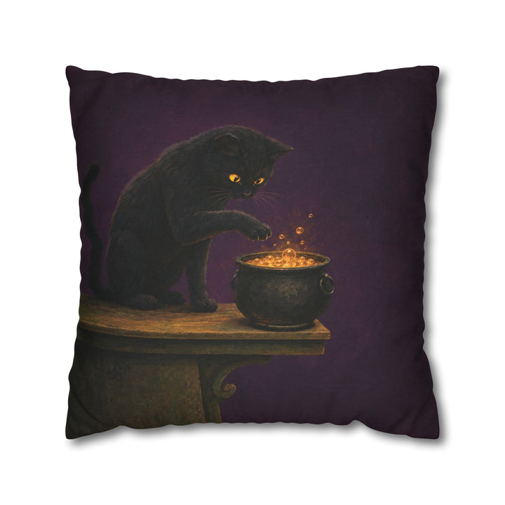 Potion Quality Control – Whimsigoth Decor with a Paw Over a Bubbling Brew – Pillow / Cover