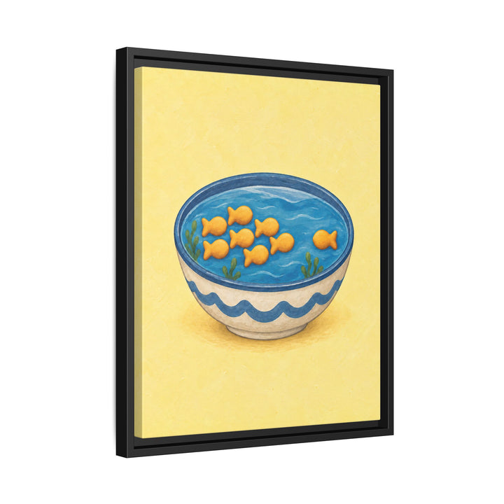 Fish Cracker School – Funny Kitchen Art with Crackers Swimming in a Bowl – Canvas / Framed Canvas