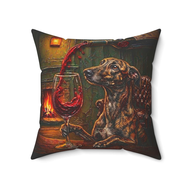 "Wine & Woof" - Greyhound Throw Pillow - Dog Lover Home Decor