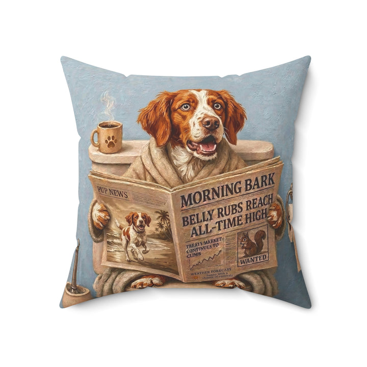 "Morning Business" - Brittany Spaniel Throw Pillow - Dog Lover Home Decor