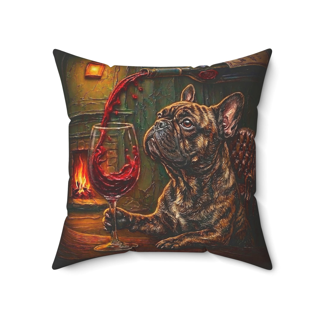 "Wine & Woof" - French Bulldog Throw Pillow - Dog Lover Home Decor
