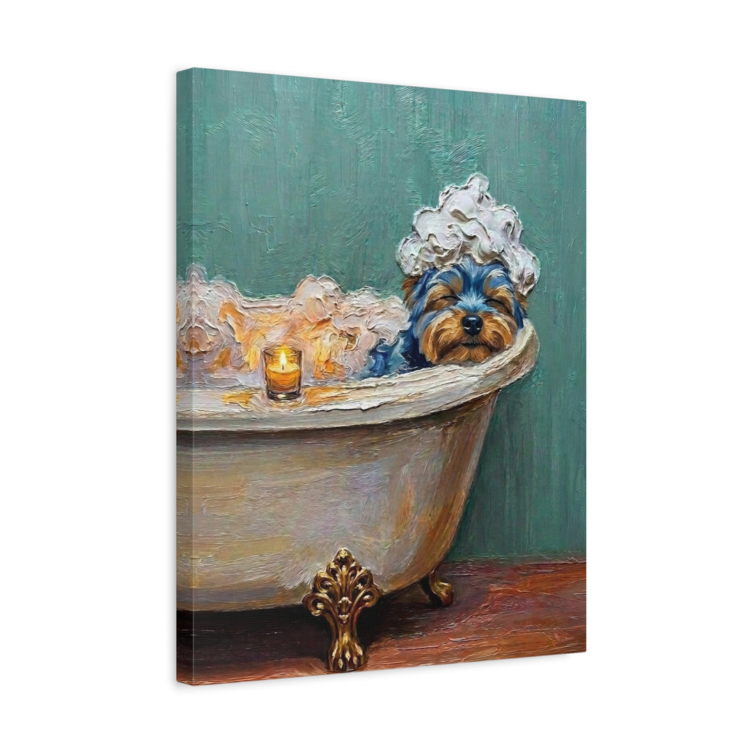 "Spa Day" - Yorkie Vertical Canvas - Dog Lover Wall Art