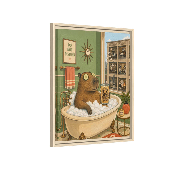 "Out of Office Emotionally" - Capybara Vertical Framed Canvas - Dark Burnout Humor Wall Art