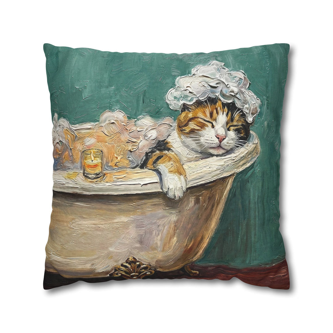 "Spa Day" - Calico Throw Pillow - Cat Lover Home Decor