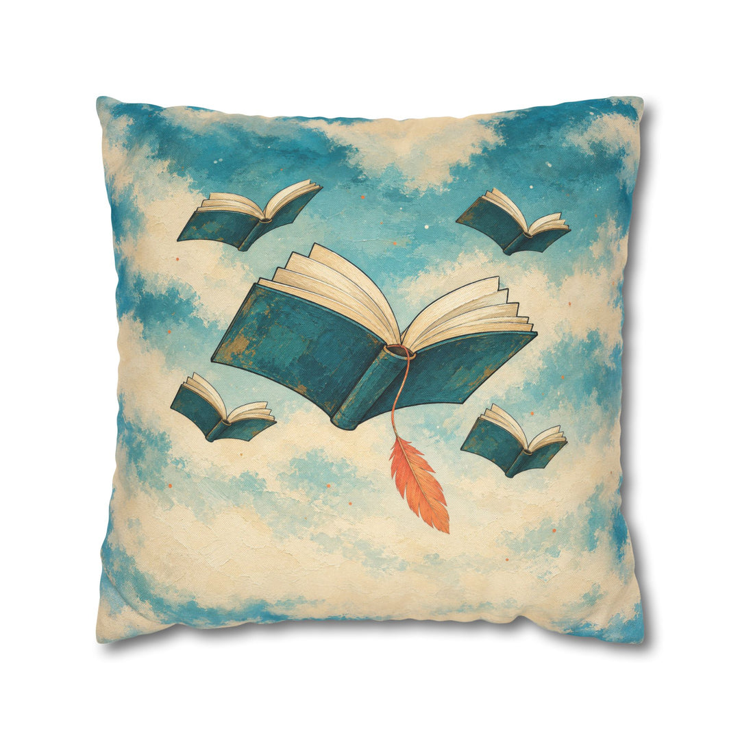 Floating Library – Whimsical Wall Art with Open Books Drifting at Dusk – Pillow / Cover