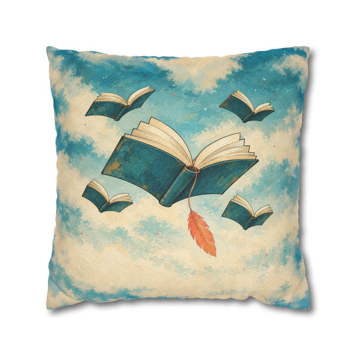 Floating Library – Whimsical Wall Art with Open Books Drifting at Dusk – Pillow / Cover